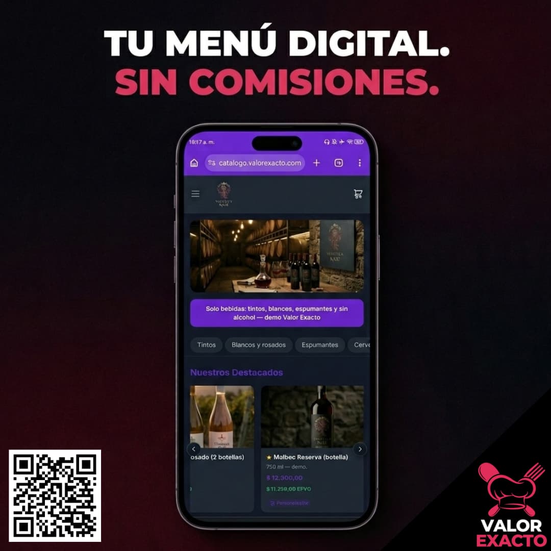 Vista del menú y carta online